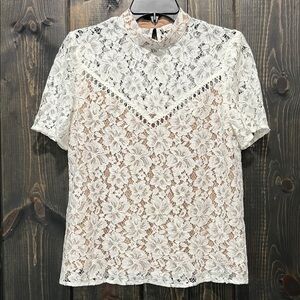 Anthropologie WAYF Greyson Lace Top M Cream Floral Eyelet Boho Girly Babydoll